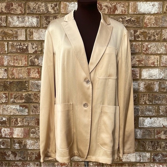 Carlisle Collection Notch Lapels Patch-Pocket Gold Oversized Blazer& Pantsuit 14 - Picture 2 of 12